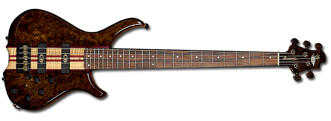 GB Rumour © 5 in Black American Burr Walnut with Madagascan Rosewood neck